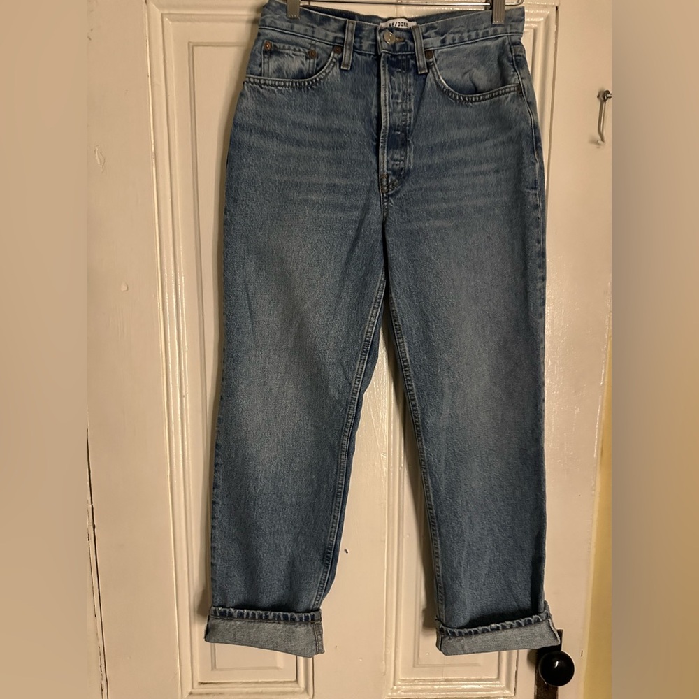 Re/Done womens Relaxed Light Blue Straight-Leg Jeans size 25